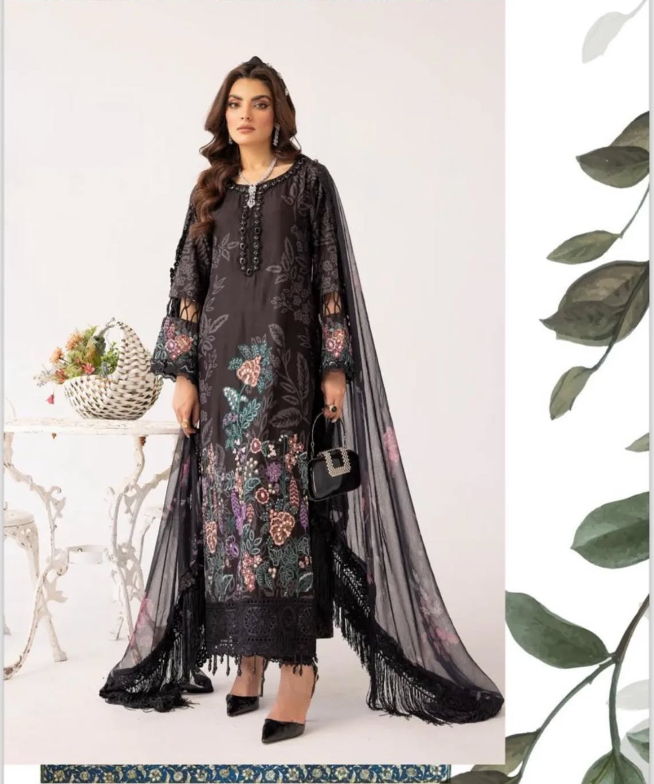 M B inspired 3 piece stitched_7076 Pakistani dress