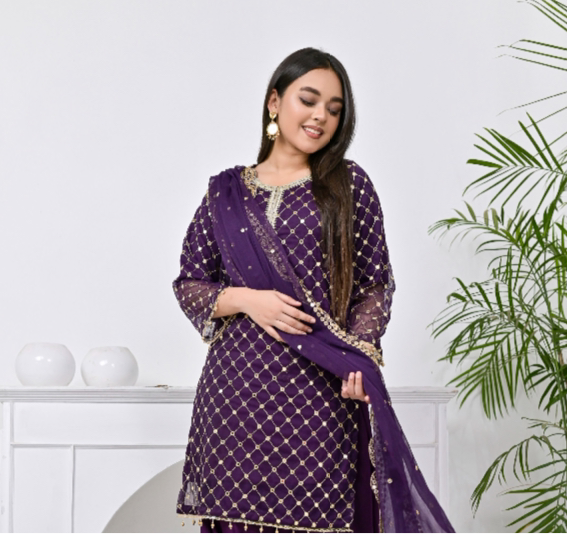 Brit 3 piece chiffon Faarshi shalwar _9002 Pakistani suits B77