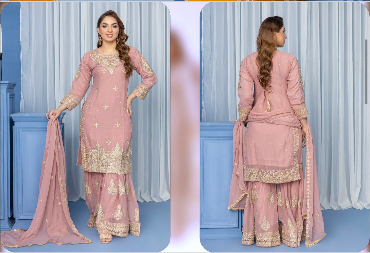 Brit Mother and Daughter 3 piece Chiffon_100291 light pink B100