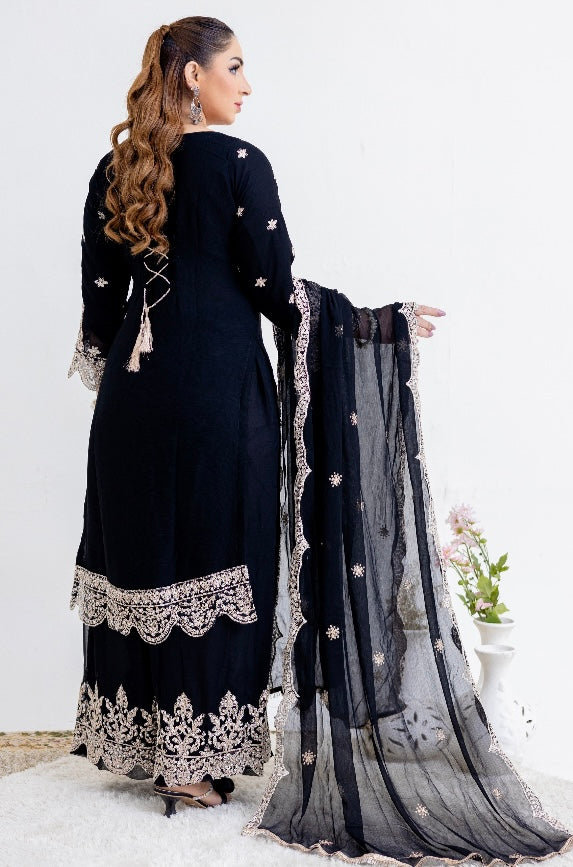 Brit 3 piece chiffon mother and daughter _8088 Black ladies suit B76