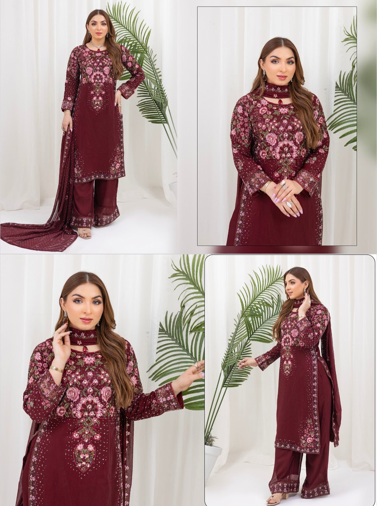 Brit 3 piece chiffon mother and daughter _100214 Maroon ladies suit B75