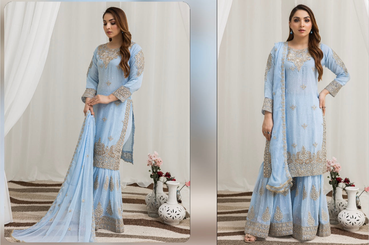 Brit Mother and Daughter 3 piece Chiffon_10032 sky blue B100