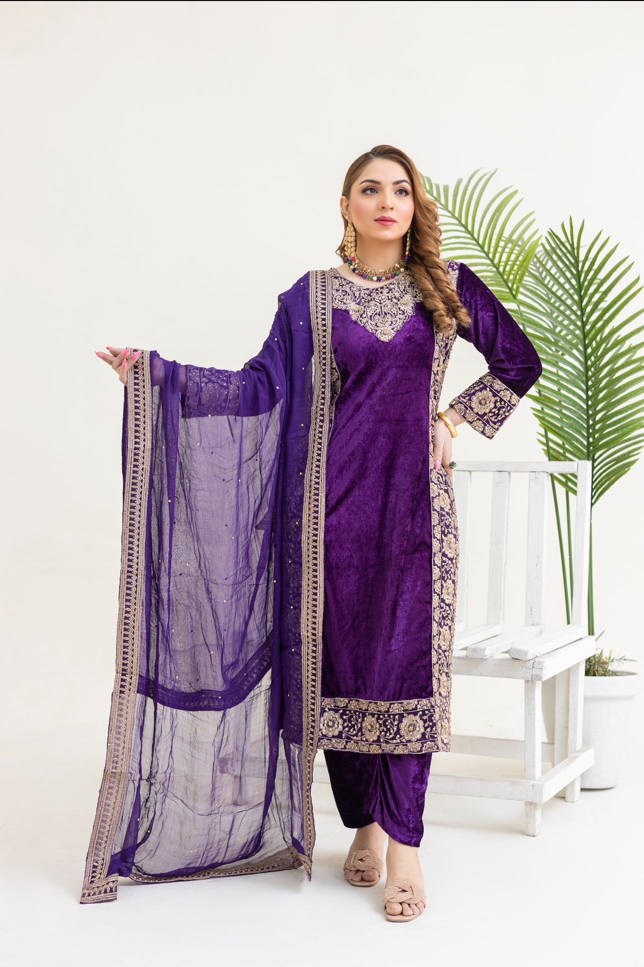 Brit 3 piece velvet wear_3013 purple B10