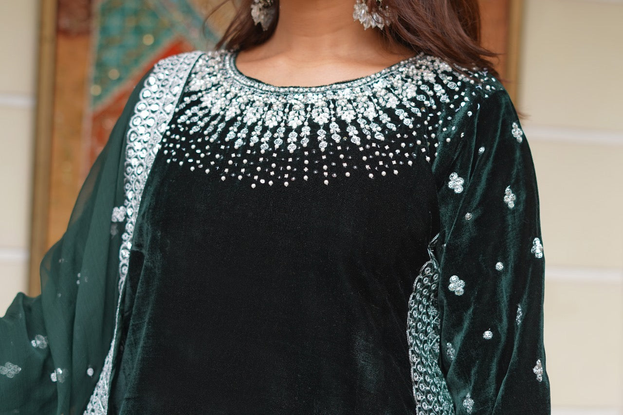 Brit Valvet 3 piece with chiffon dupata _3024 green B276