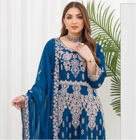 Brit 3 piece chiffon mother and daughter _100224 Teal ladies suit B139