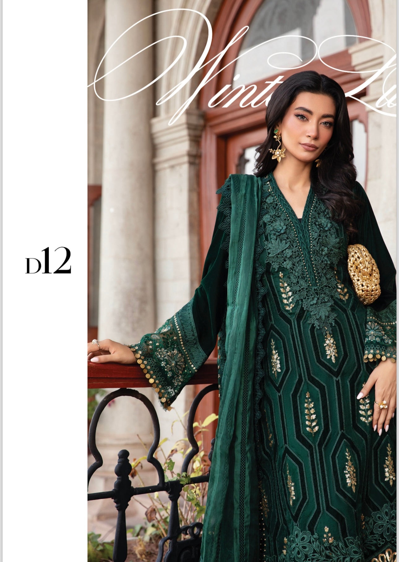 M B original 3 piece stitched_4059 Pakistani winter dress