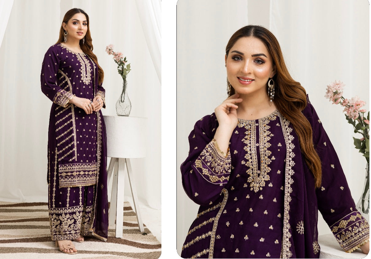 Brit 3 piece chiffon_10037 Purple B107