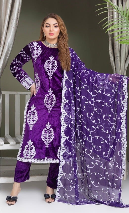 Brit 3 piece velvet_6010 Pakistani ladies suit purple B20