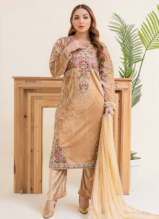 Brit 3 piece velvet_6044 ladies and kids suit gold B4