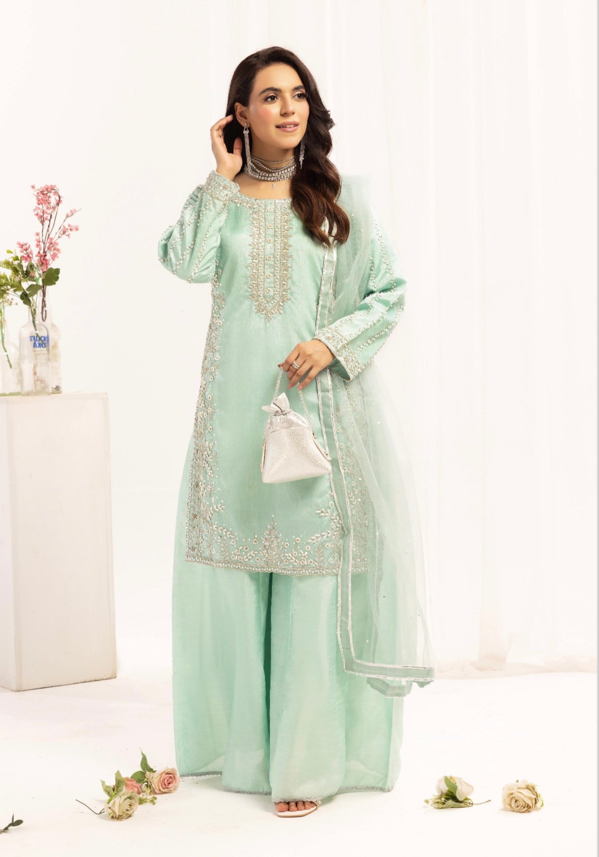 Simrans 3 piece raw silk hand work _321 B221