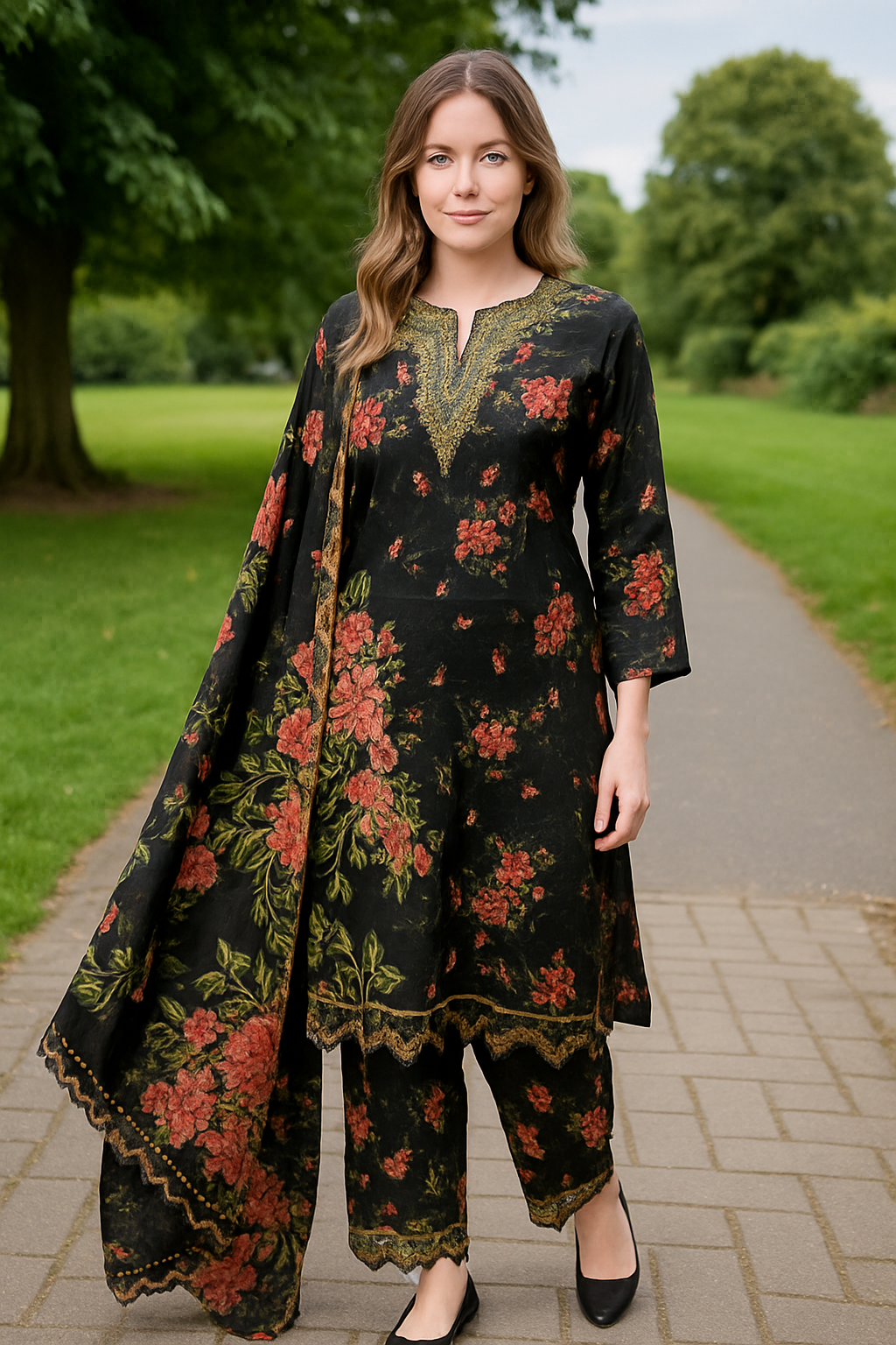 M print inspired 3 piece luxury lawn_81042 Pakistani ladies suit B202