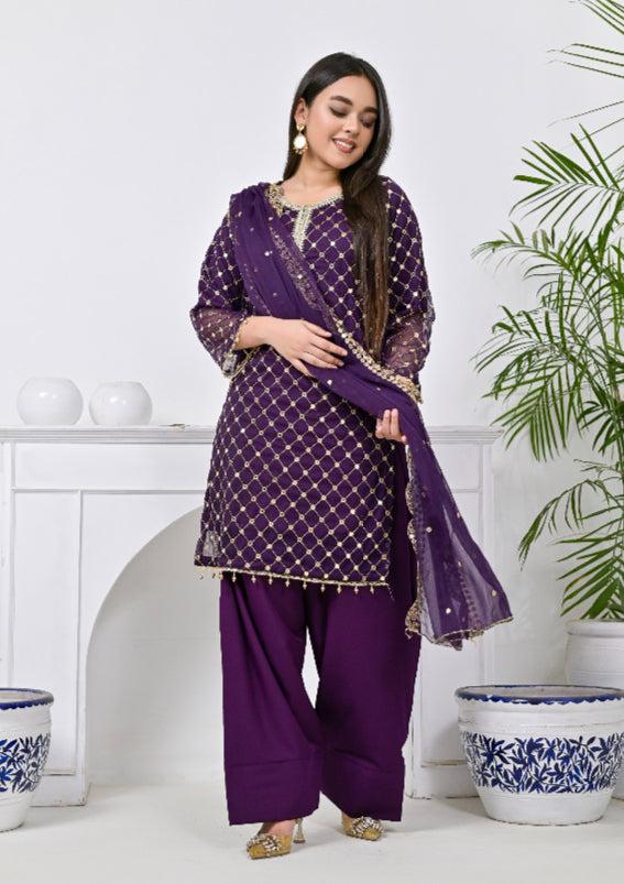 Brit 3 piece chiffon Faarshi shalwar _9002 Pakistani suits B77