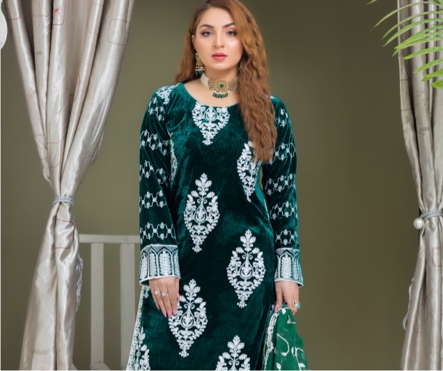 Brit 3 piece velvet_6012 Pakistani ladies suit green B20
