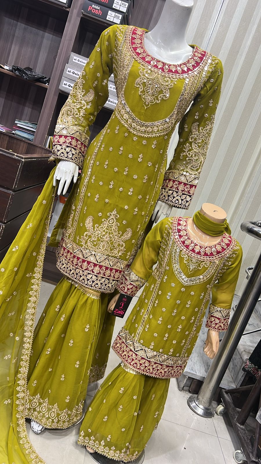 Brit 3 piece chiffon mother and daughter _8103 olive B172