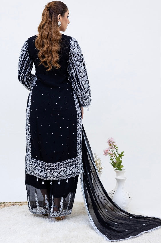 Brit 3 piece chiffon _8094 Black ladies suit B77