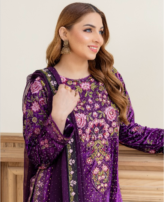 Brit 3 piece velvet_6027 ladies and kids suit Purple B4