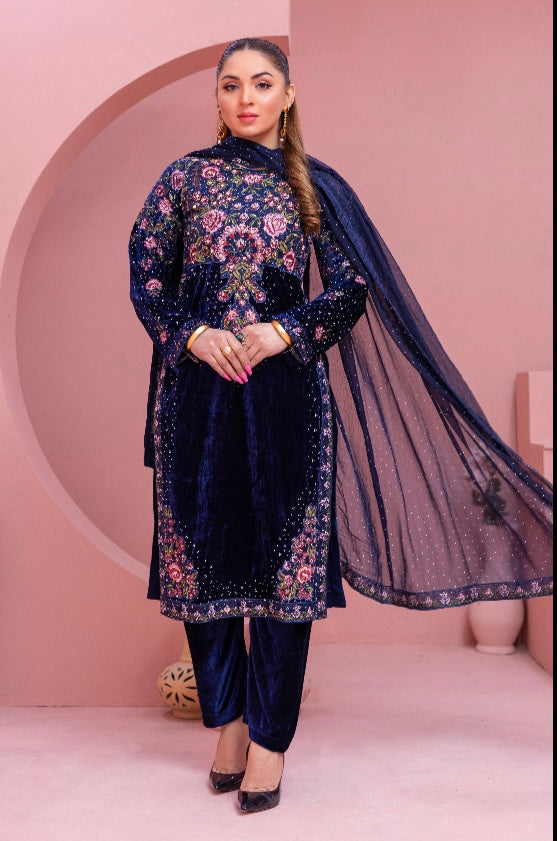 Brit 3 piece velvet_5012 Pakistani ladies suit navy B4