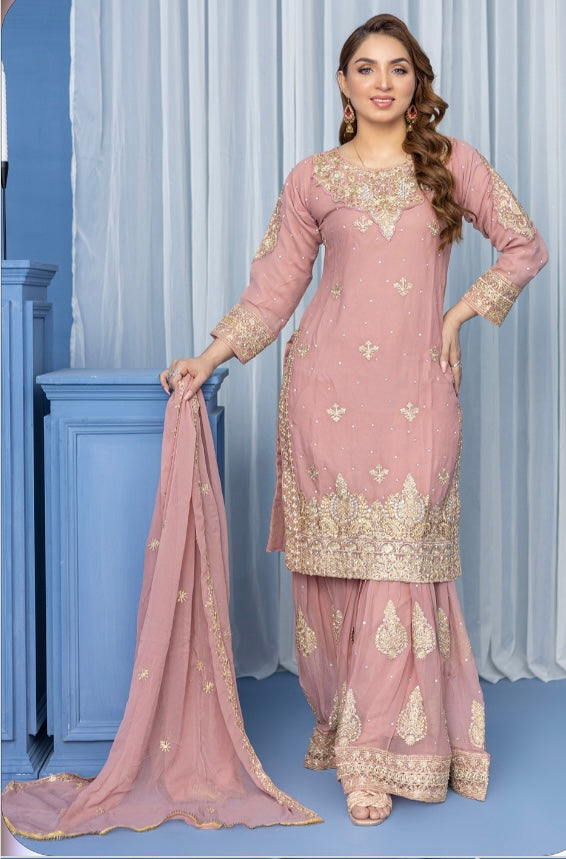 Brit Mother and Daughter 3 piece Chiffon_100291 light pink B100