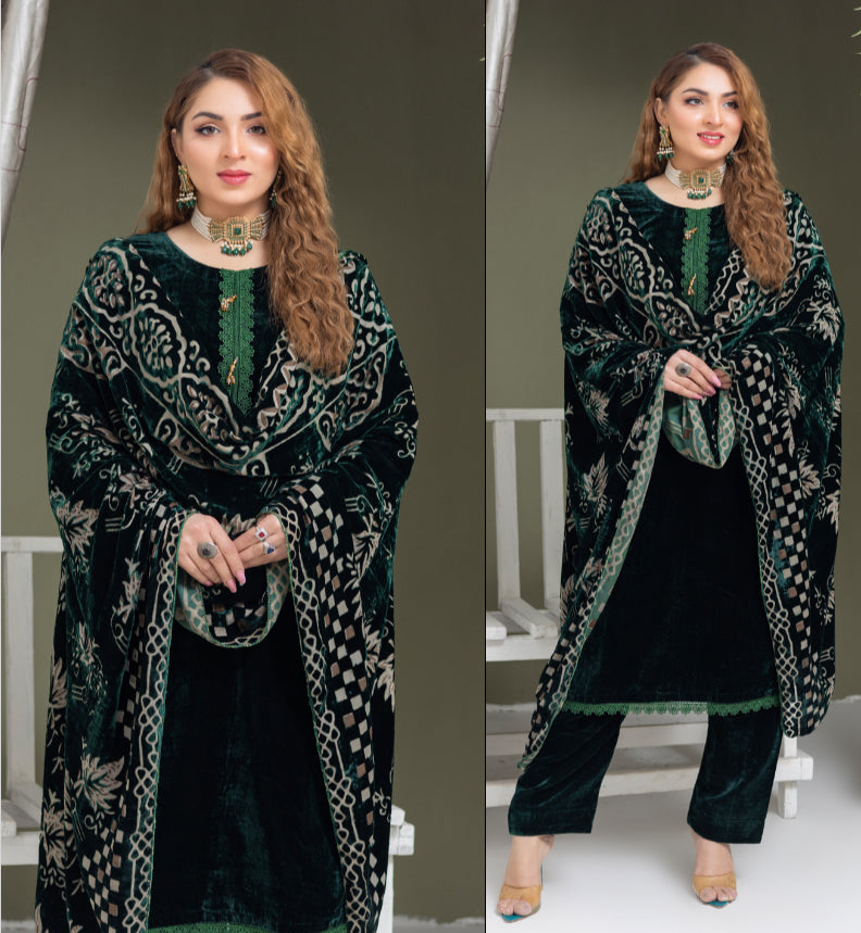 Brit Valvet 3 piece_3056 with plachi shawl green B24
