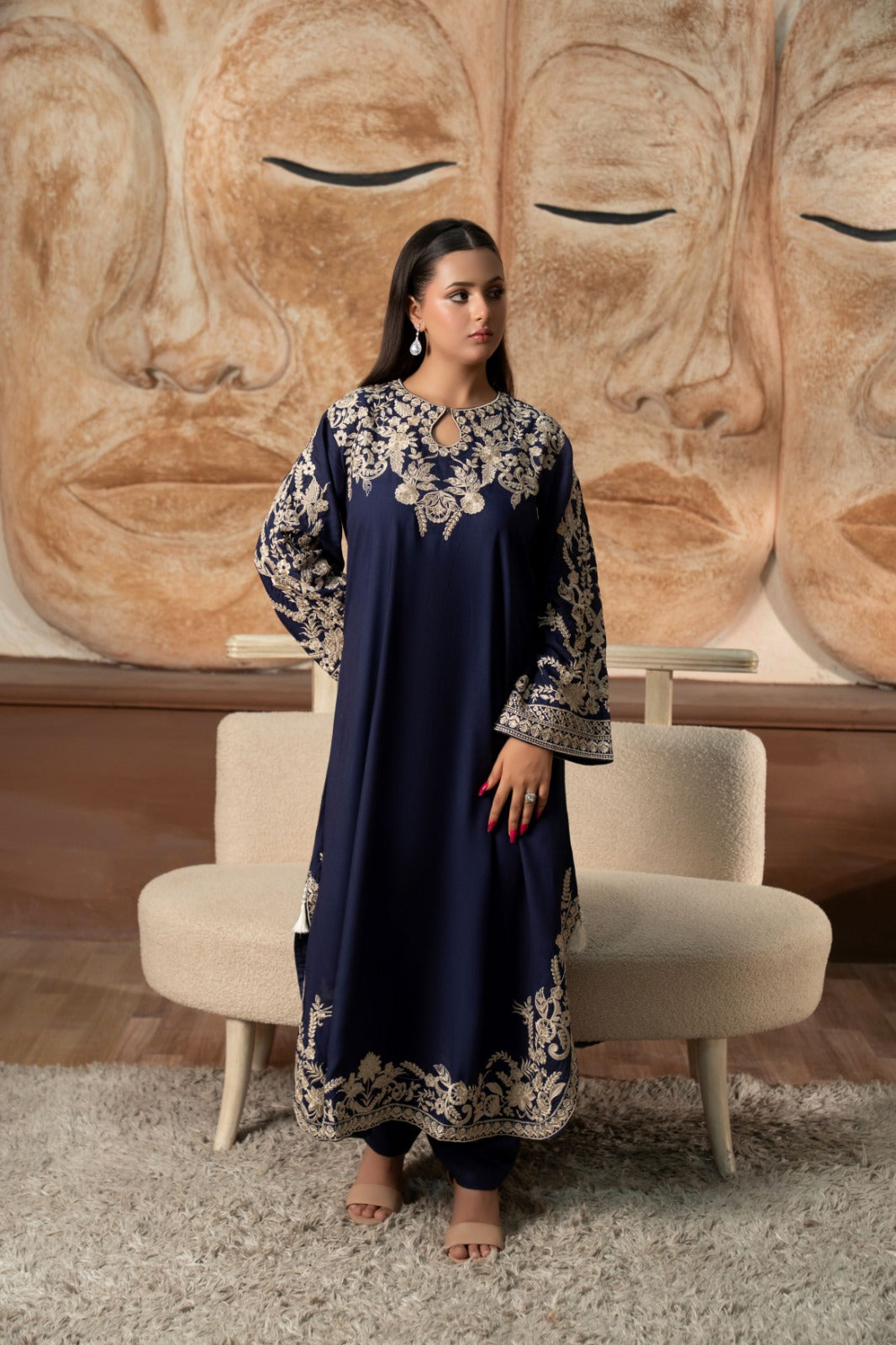 ETHINIC 2 piece designer linen collection ladies dress B738