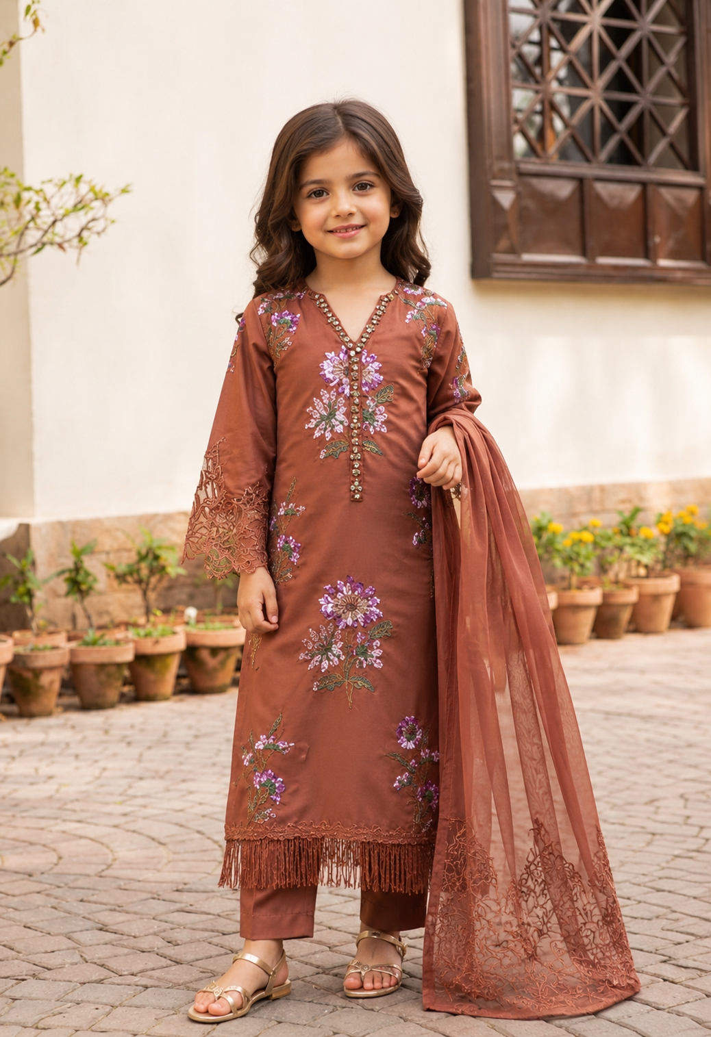 KIDS MARIA B INSPIRED 3 piece silk embroidered Pakistani ladies suit B532