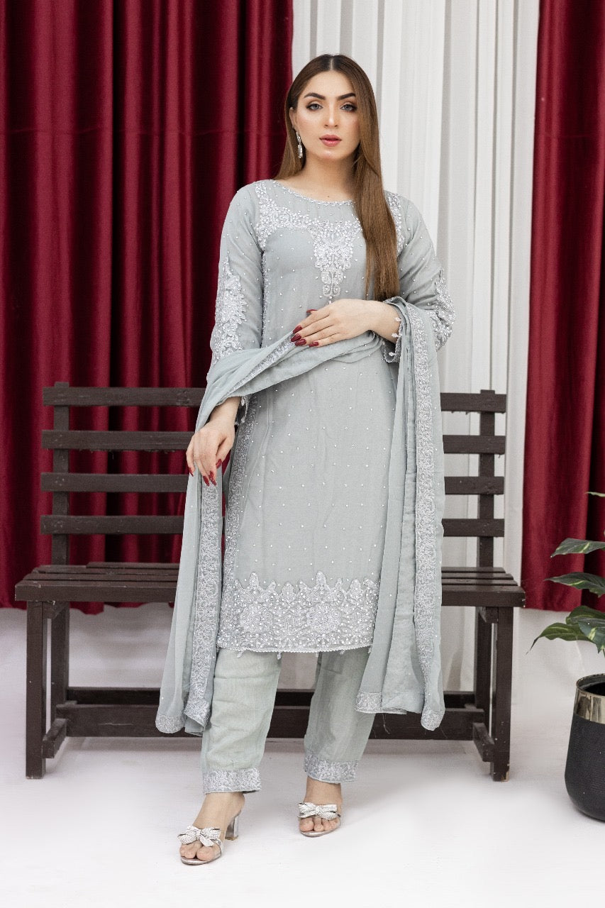 Brit Mother and Daughter 3 piece Chiffon_81038 Spanish Gray B92