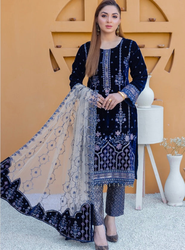 Brit Valvet 3 piece_6078 Pakistani ladies suit navy B37
