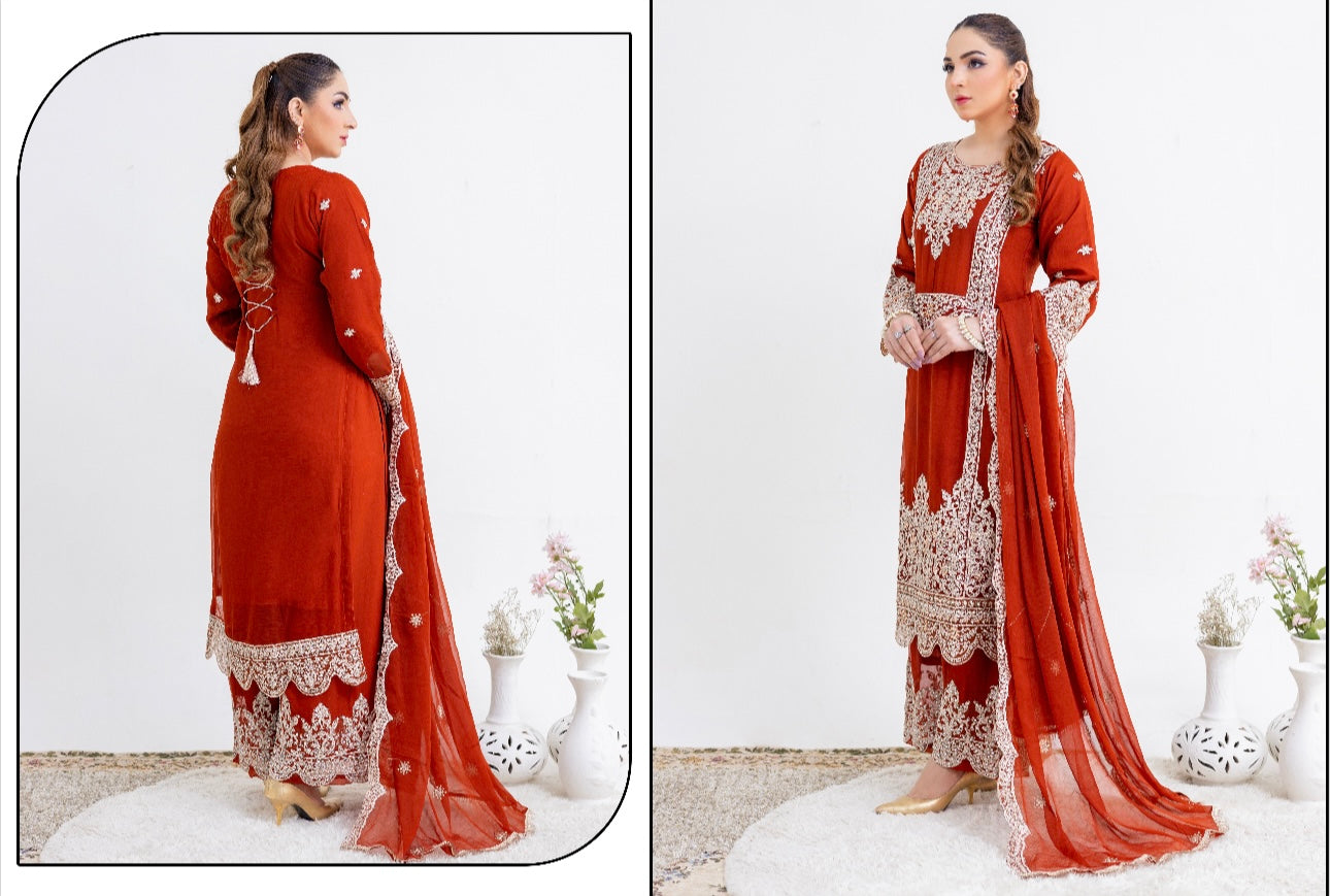 Brit 3 piece chiffon mother and daughter _9001 orange ladies suit B76