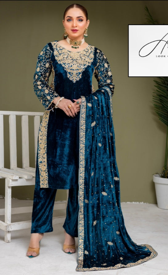 Brit Valvet 3 piece with Valvet shawl_4000 D2 Teal