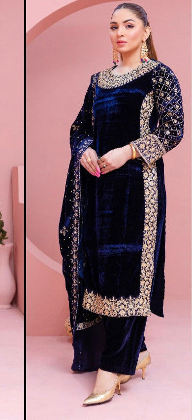 Brit 3 piece velvet_5043 ladies and kids suit navy B3