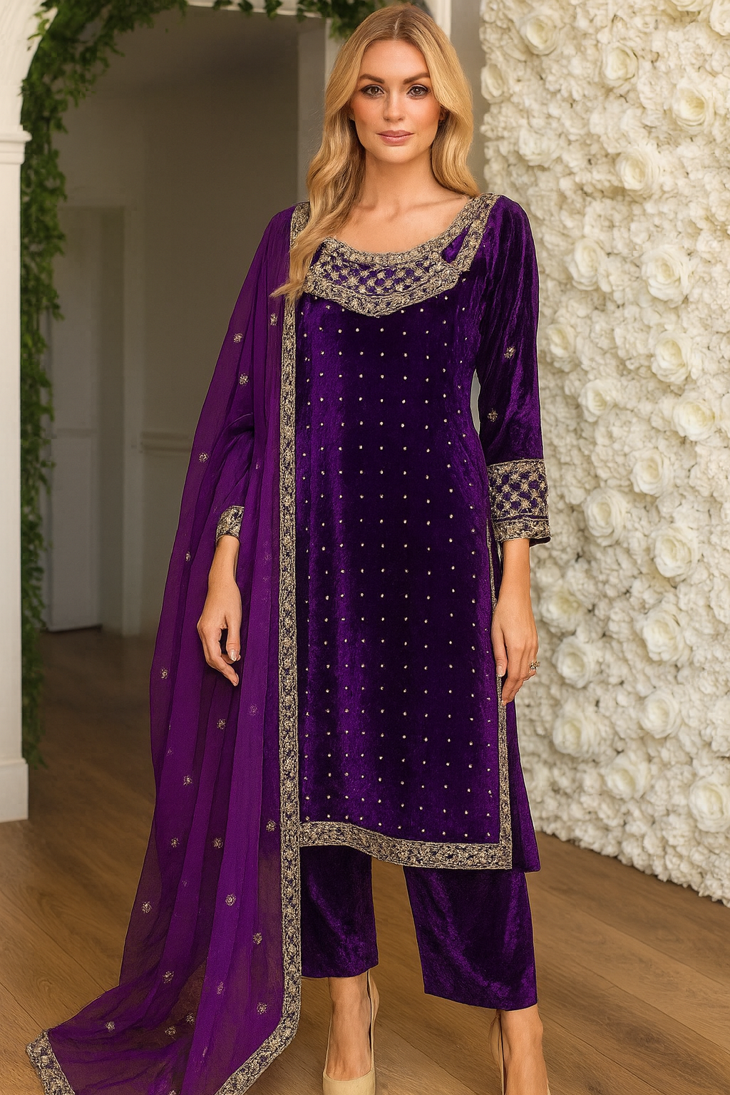 Brit 3 piece velvet_7018 ladies suit purple B3