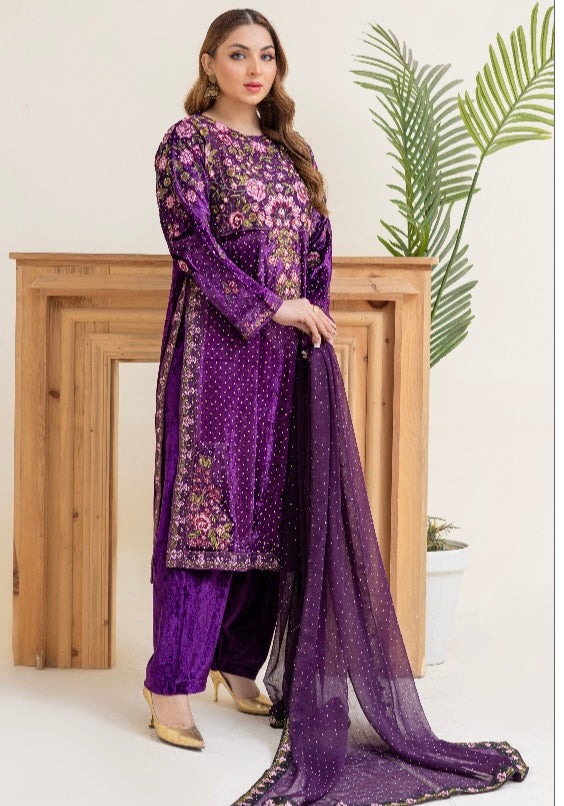 Brit 3 piece velvet_6027 ladies and kids suit Purple B4
