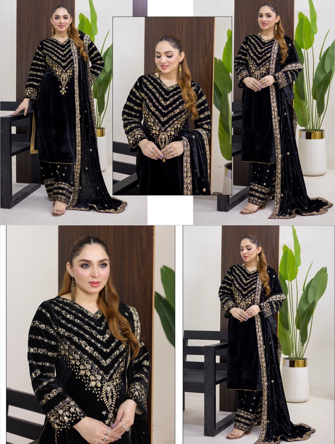 Brit 3 piece luxury Valvet_81042 Pakistani ladies suit black WITH CHIFFON DUPPATA B291