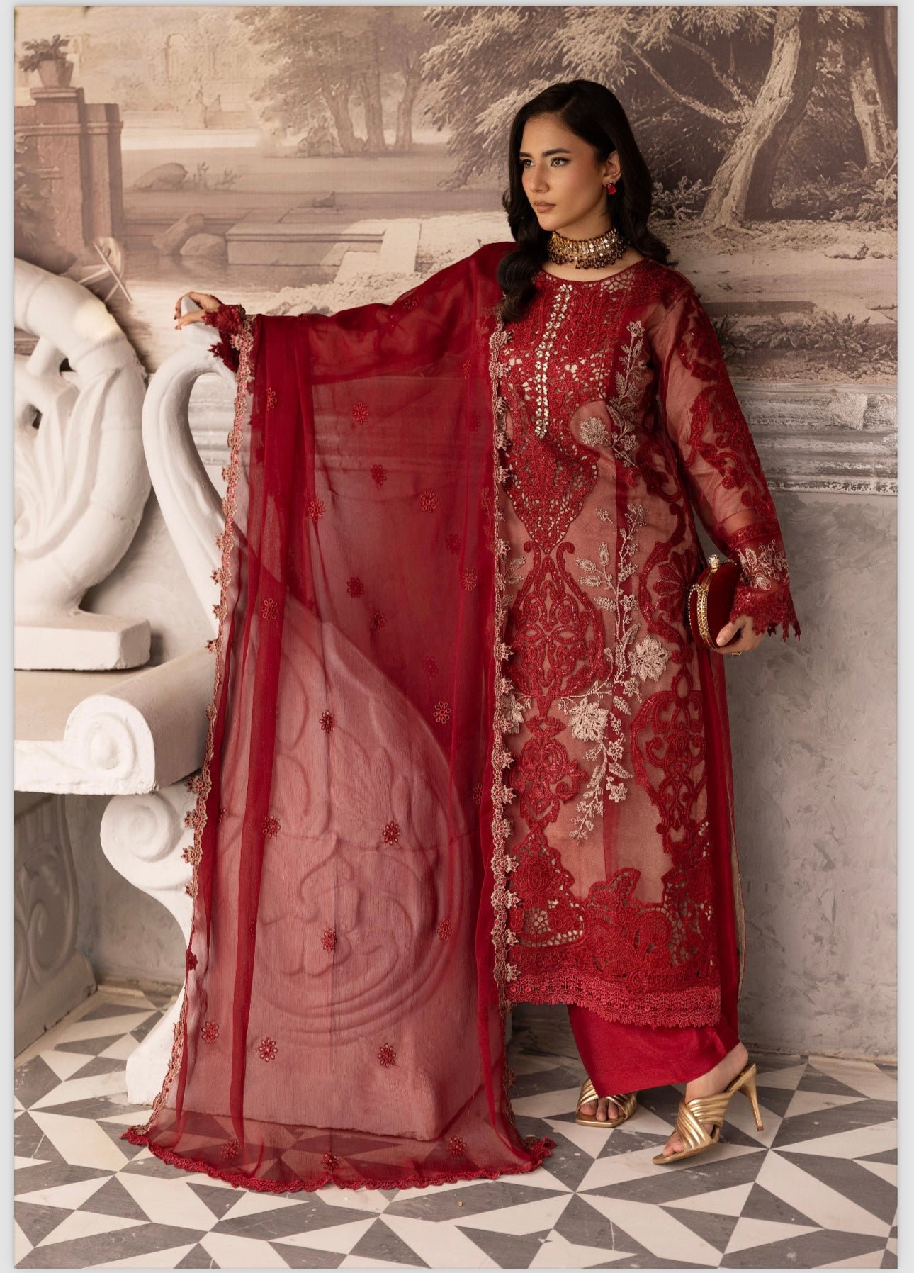 Maria B inspired 3 piece embroidery party wear B307