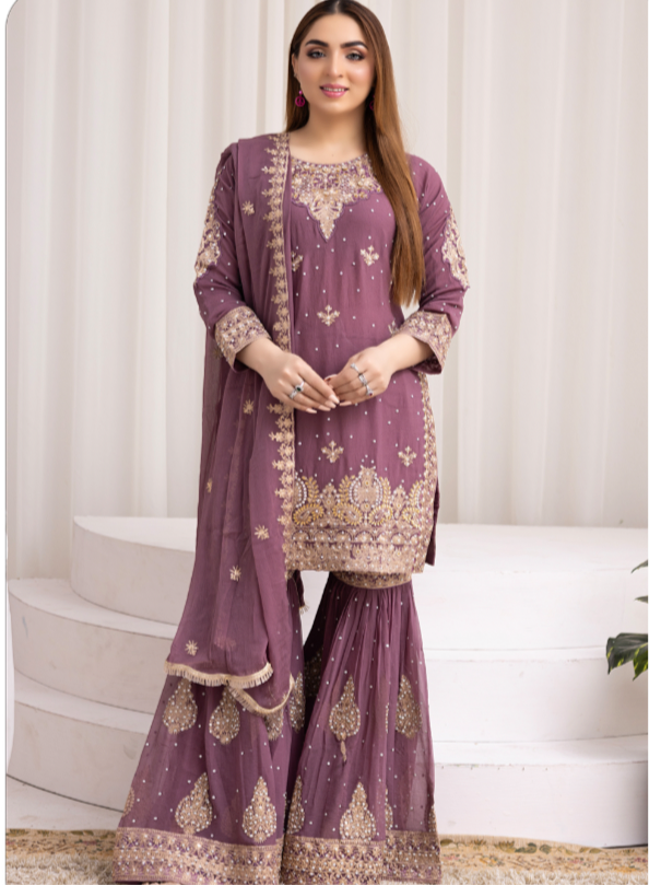 Brit Mother and Daughter 3 piece Chiffon_100293 Dusty pink B100