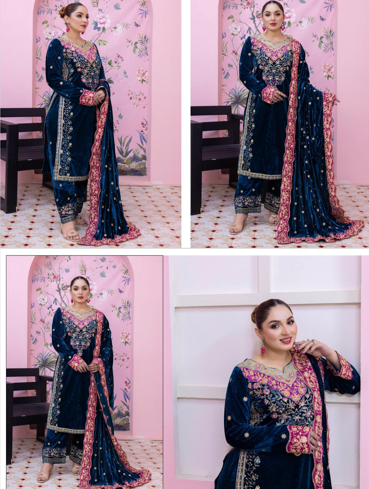 Brit 3 piece luxury Valvet_81042 Pakistani ladies suit teal B293