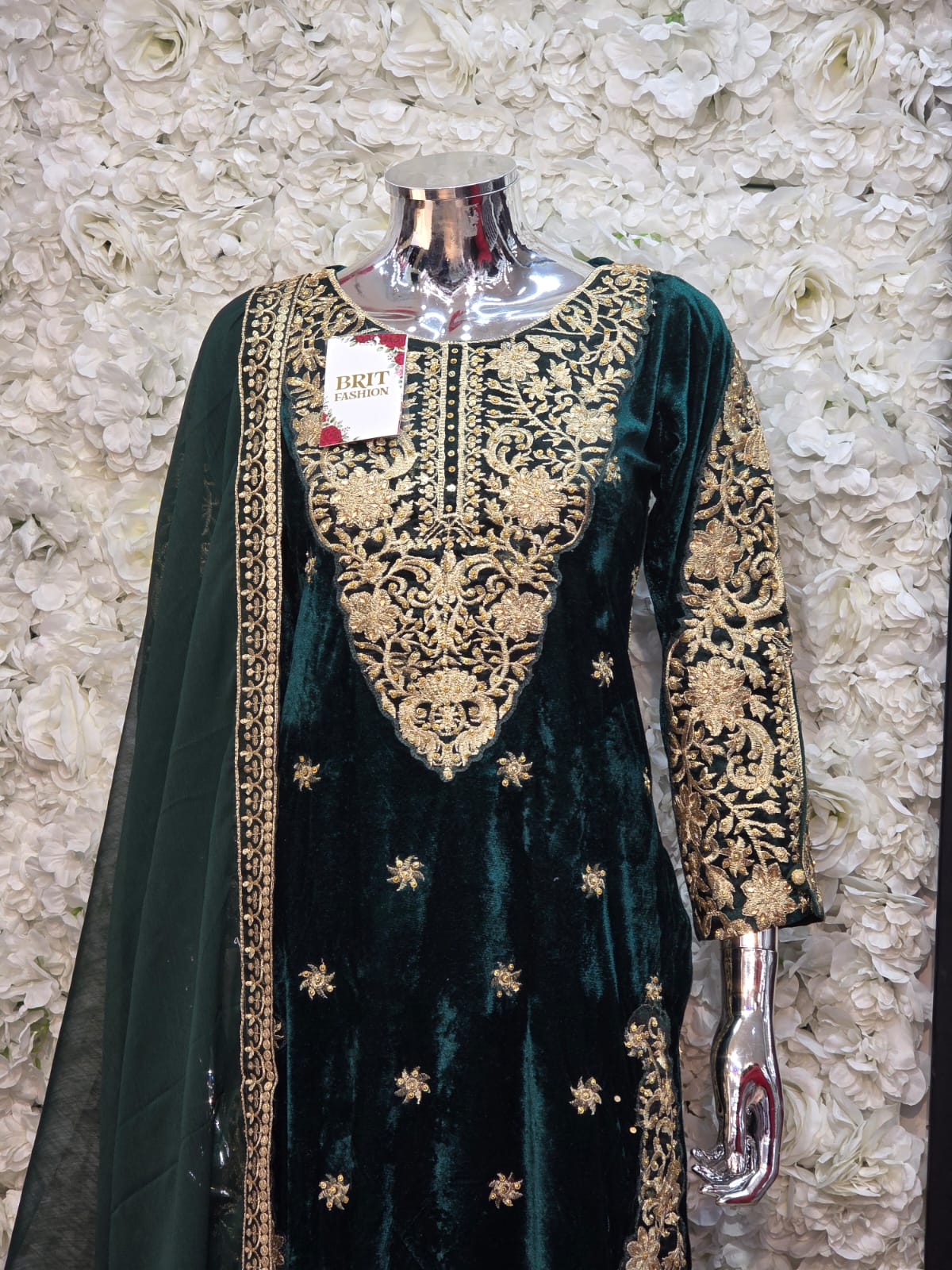 Brit 3 piece velvet_7049 ladies suit green B49