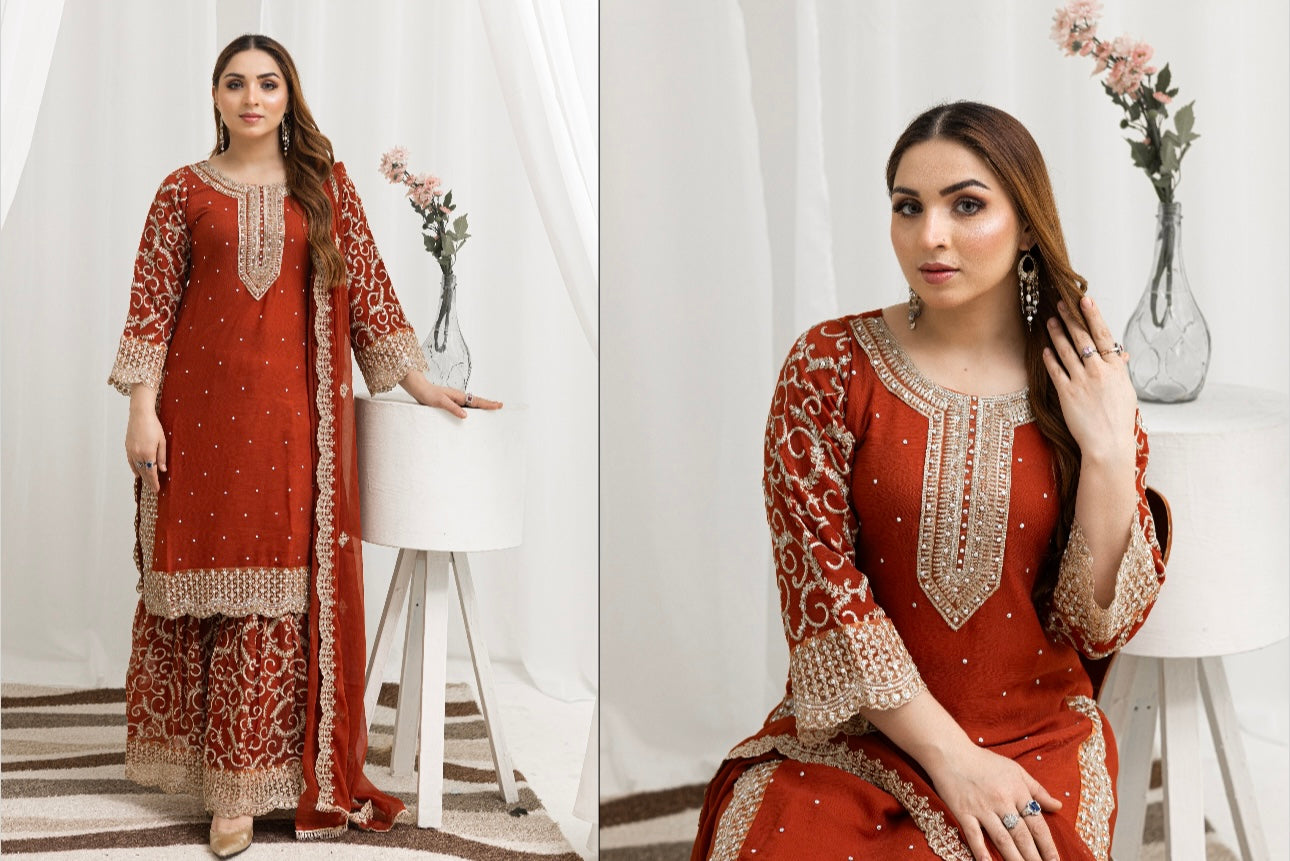 Brit Mother and Daughter 3 piece Chiffon_10028 orange B99