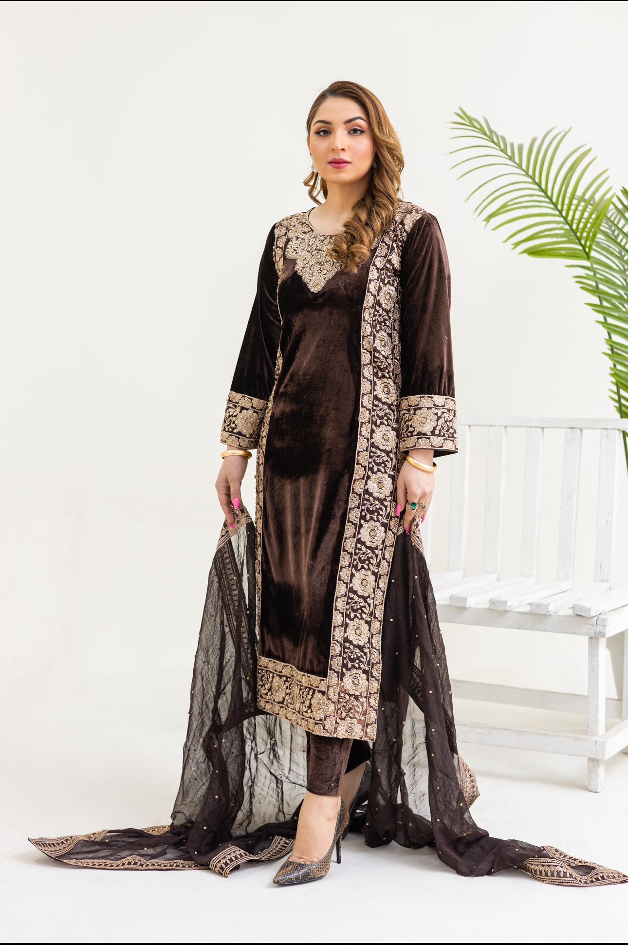 Brit 3 piece velvet wear_3011 brown B10