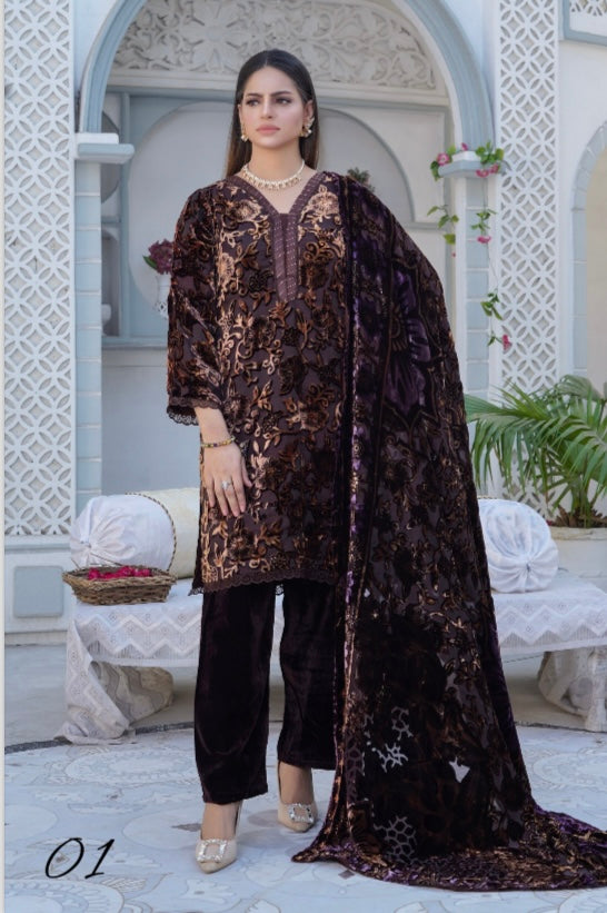 Brit 3 piece Micro Palachi Pakistani ladies Winter collection suit B415