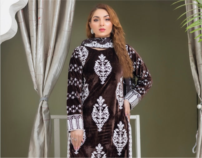 Brit 3 piece velvet_6014 Pakistani ladies suit brown B20