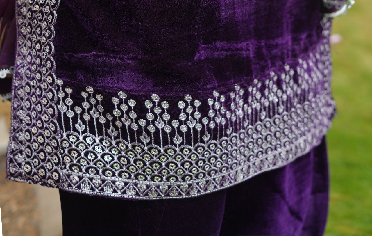 Brit Valvet 3 piece with chiffon dupata _3024 Purple B276
