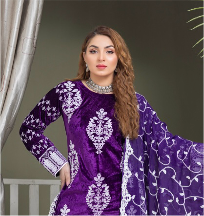 Brit 3 piece velvet_6010 Pakistani ladies suit purple B20