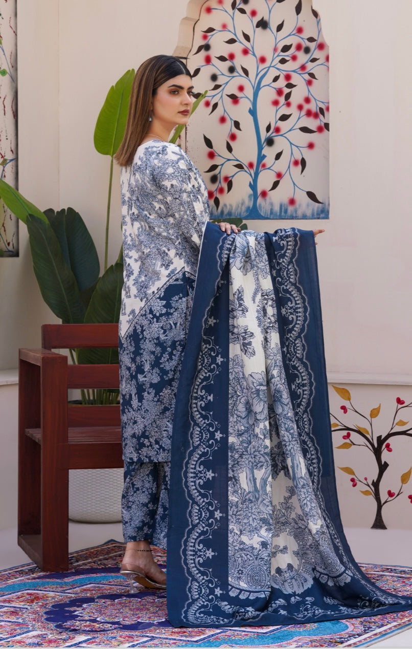 M Print 3 piece slub Pakistani ladies suit B397