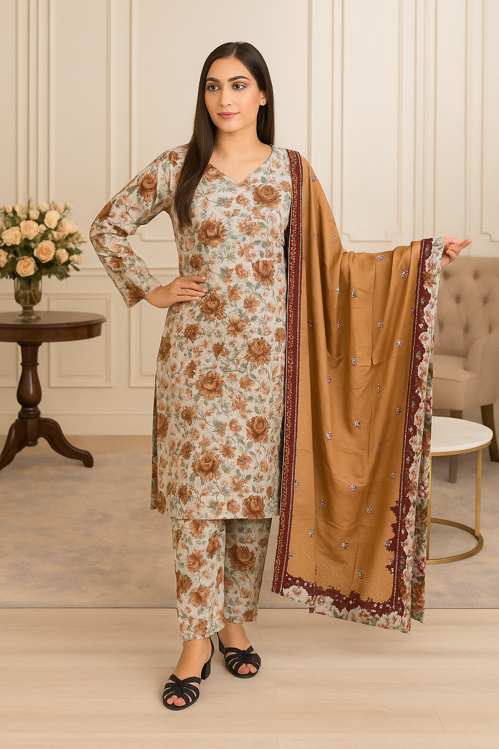 M print inspired linen 3 piece_4038 Pakistani suits for ladies B261