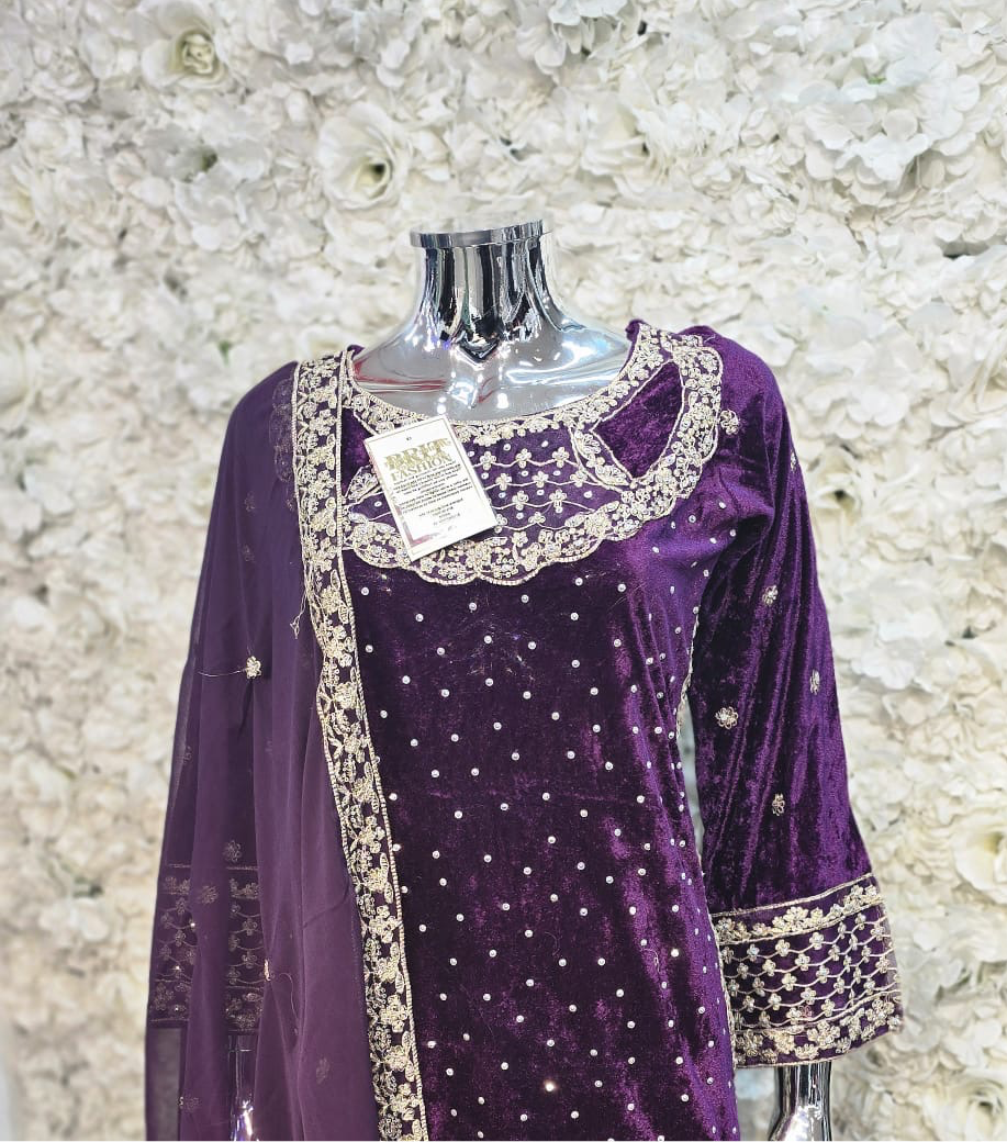 Brit 3 piece velvet_7018 ladies suit purple B3
