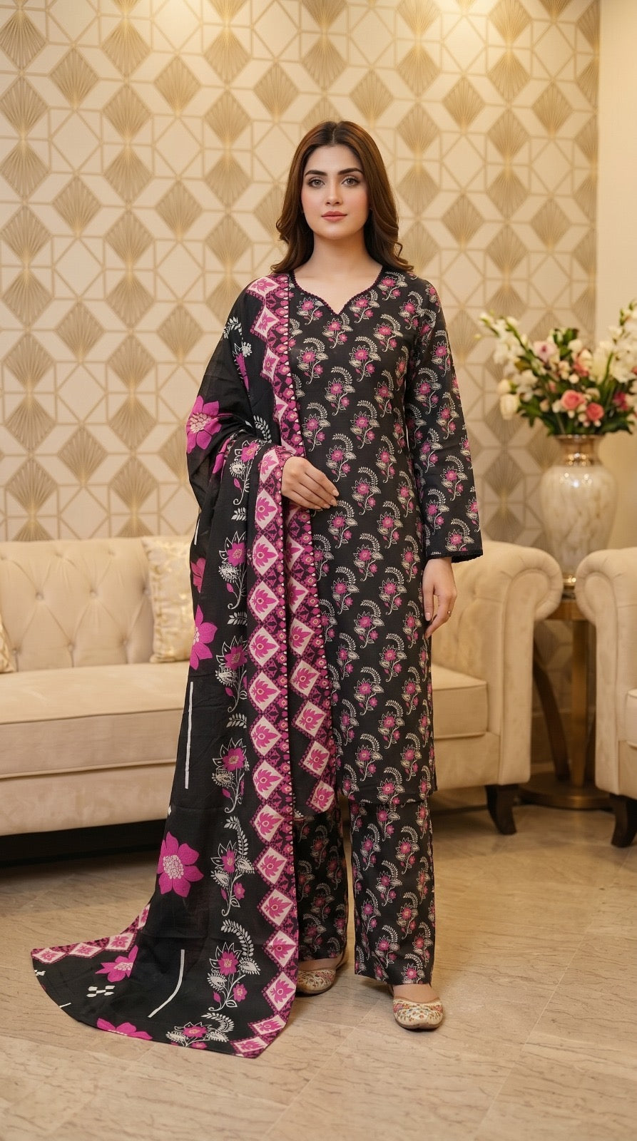 M Print inspired 3 piece Lawn summer collection ladies dress B621