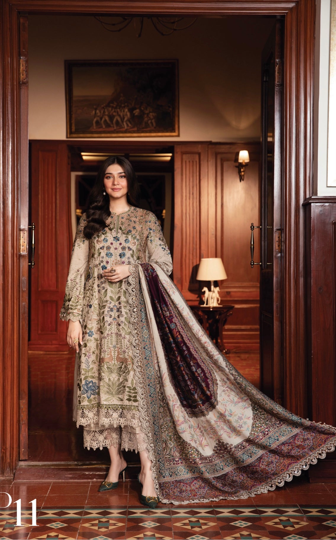 M B original 3 piece stitched_4055 Pakistani winter dress