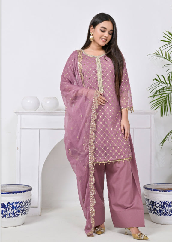 Brit 3 piece chiffon Faarshi shalwar _9002 Pakistani suits B77