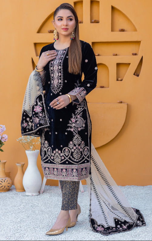Brit Valvet 3 piece_6079 Pakistani ladies suit black B37